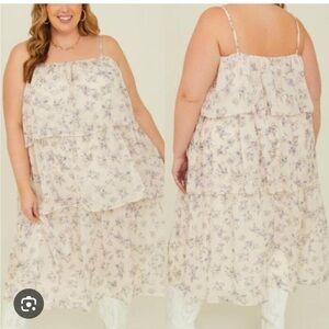 NWT ARULA Floral Layered Cami Tiered Maxi Dress - Cream and Purple 3X